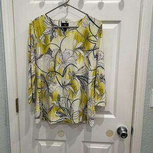 JM Collection Yellow and White Floral Long Sleeve Top